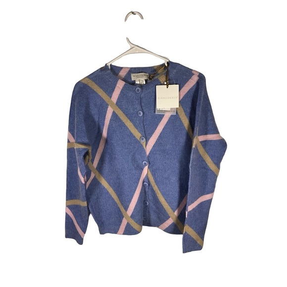 Bianco&Blu Mohair Blend Cardigan Sweater Luxury Made in Italy Size M - Picture 1 of 3